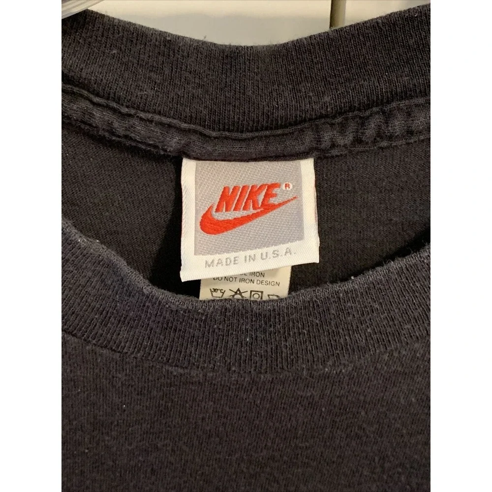 VTG NIKE Just Do It‎ BLACK/BLUE Box Logo Shirt Men’s SMALL RARE Made in USA